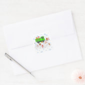 Funny Snowpiling Snowmen en Gingerbrood Mannen Vierkante Sticker (Envelop)