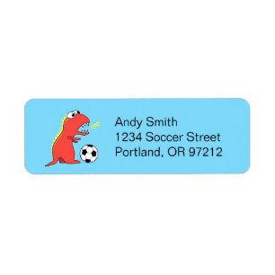 Funny Soccer Player Cartoon Dinosaur Etiket