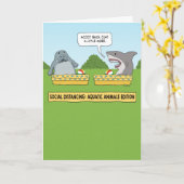 Funny Social Distancing Manatee and Shark Kaart (Gele Bloem)