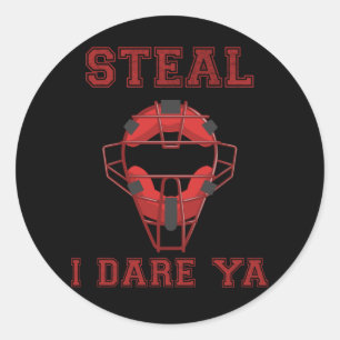 Funny Softball Catcher Steal Humor Baseball Ronde Sticker