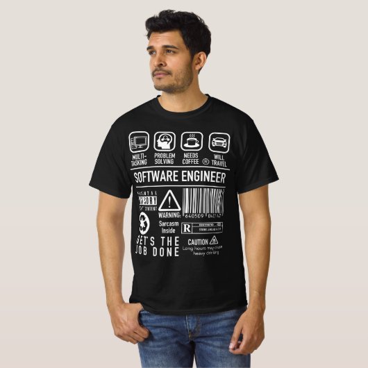 Funny Software Engineer met Symbolen T-shirt (Voorkant volledig)