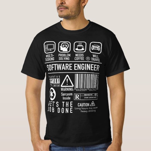 Funny Software Engineer met Symbolen T-shirt (Voorkant)