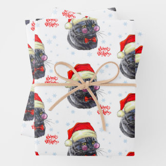 Funny Sophisticated Santa Hat Cat Inpakpapier Vel