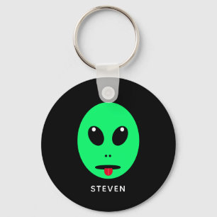 Funny Space Alien Black Groen, gepersonaliseerd Sleutelhanger
