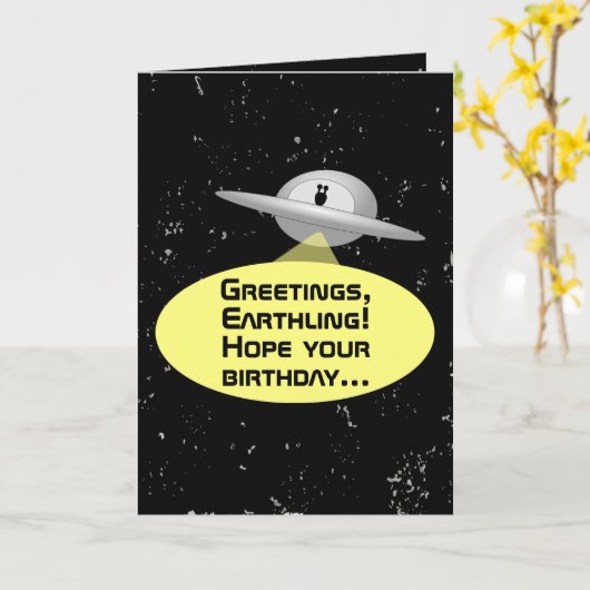 Funny Space Alien Carte d'anniversaire personnalis (Fleur jaune)