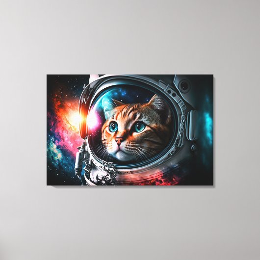 Funny Space Cat Astronaut Kat Galaxy Universe Canvas Afdruk (Voorkant)
