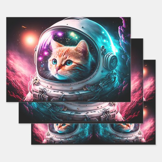 Funny Space Cat Astronaut Kat Galaxy Universe Inpakpapier Vel (Set)