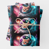 Funny Space Cat Astronaut Kat Galaxy Universe Inpakpapier Vel (In situ)