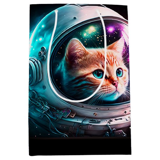 Funny Space Cat Astronaut Kat Galaxy Universe Medium Cadeauzakje (Voorkant)