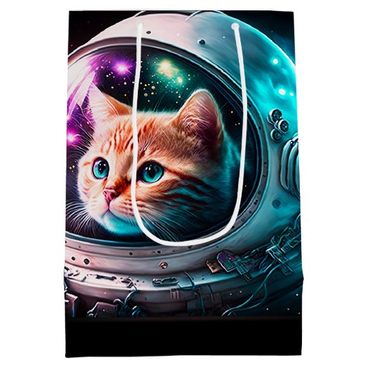 Funny Space Cat Astronaut Kat Galaxy Universe Medium Cadeauzakje (Achterkant)