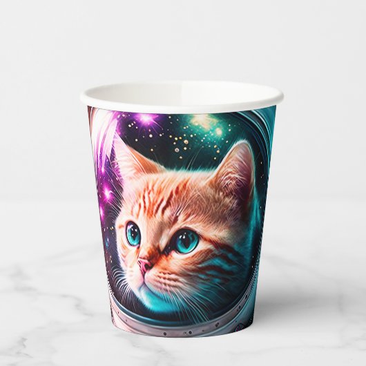 Funny Space Cat Astronaut Kat Galaxy Universe Papieren Bekers (Links)
