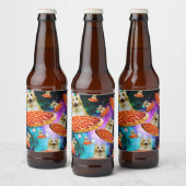 Funny Space pizzakat Bier Etiket (Flessen)