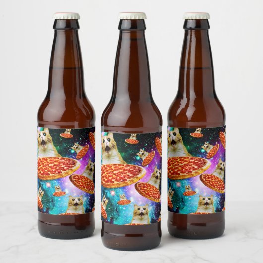 Funny Space pizzakat Bier Etiket (Flessen)