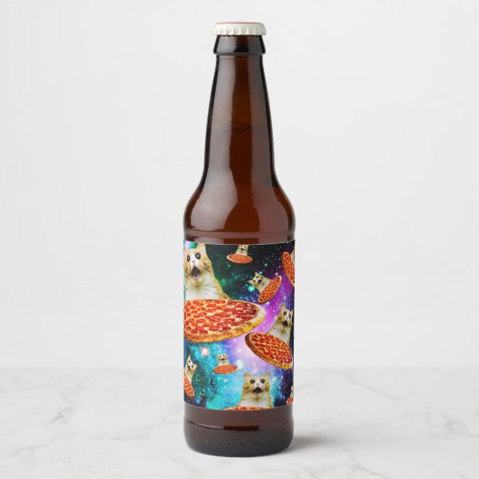 Funny Space pizzakat Bier Etiket (Voorkant)