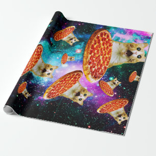 Funny Space pizzakat Cadeaupapier