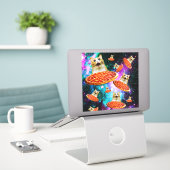 Funny Space pizzakat Sticker (Laptop op bureau)