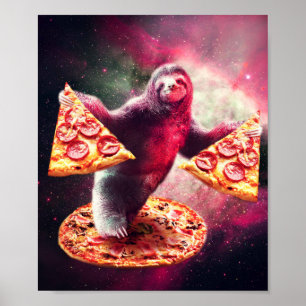 Funny Space Sloth met Pizza Poster