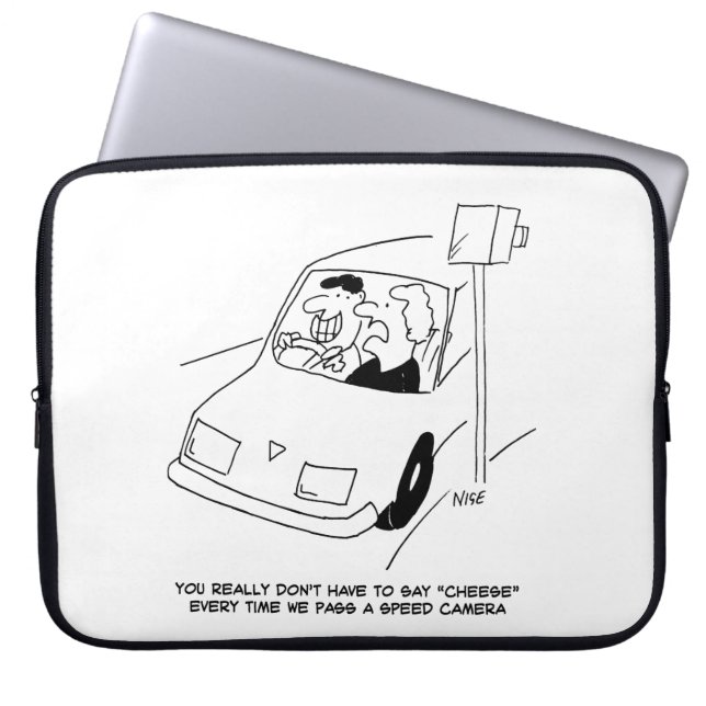Funny Speed Camera Cartoon Shows Man Driving Laptop Sleeve (Voorkant)