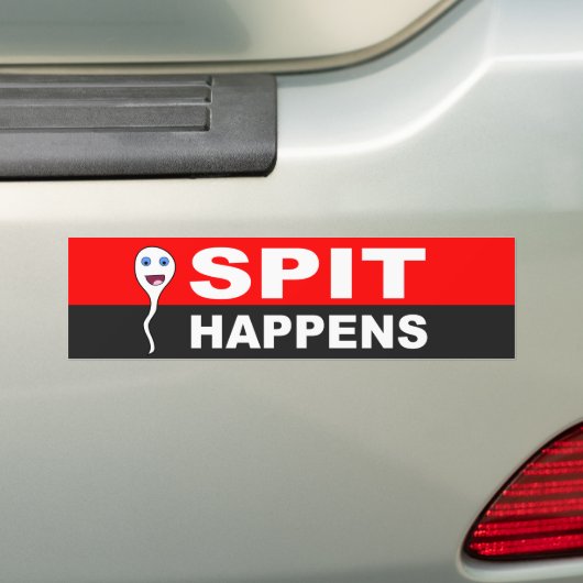 Funny sperm cartoon, SPIT HAPPENS Bumpersticker (Op auto)