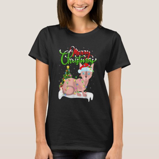 Funny Sphynx Cat Xmas Lighting Sphynx Cat Christm T-shirt (Voorkant)
