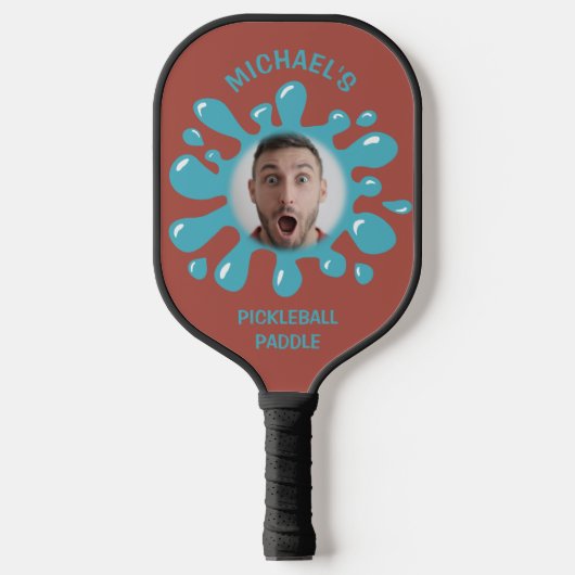 Funny Splatter Squish Blue Goo Custom Name Foto Pickleball Paddle (Voorkant)