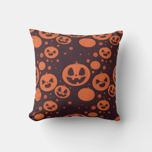 Funny Spooky Pumpkin gezichten met bruine achtergr Kussen