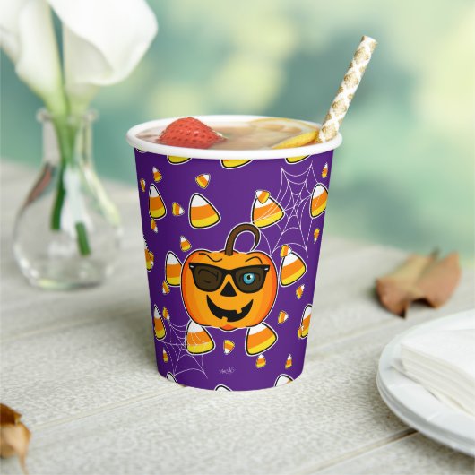 Funny Spooky Pumpkin iconic winkS Pattern Papieren Bekers (Insitu)