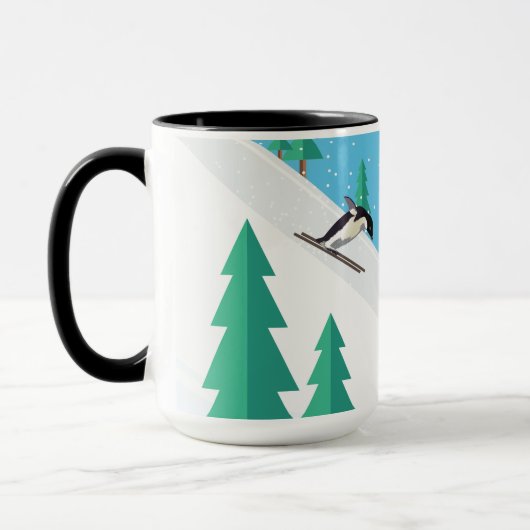 Funny Sporty Penguin on Ski Slopes Winter Snow Mok (Links)