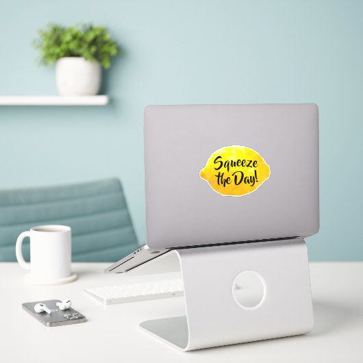 Funny Squeeze the Day Script 3D Lemon Sticker (Laptop op bureau)