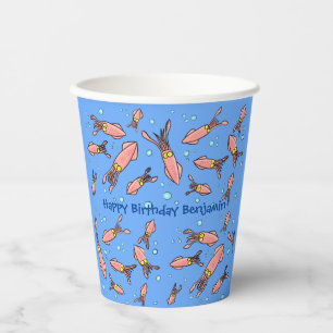 Funny squid school met bubbels cartoon papieren bekers