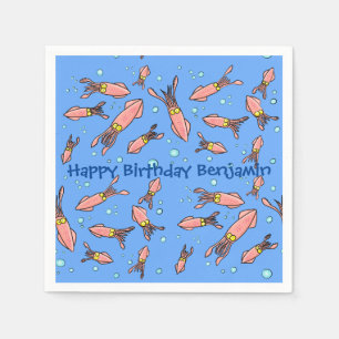 Funny squid school met bubbels cartoon servet