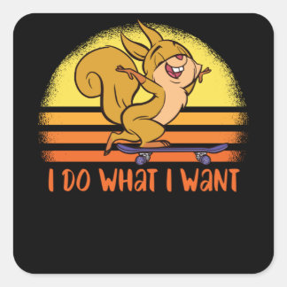 Funny Squirrel drijft het skateboard Gift Vierkante Sticker