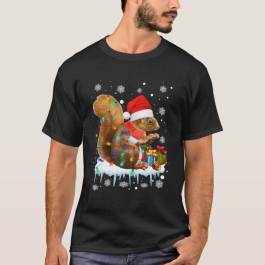 Funny Squirrel kerstdecoratie Santa Hat Xma T-shirt (Voorkant)