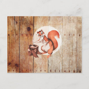 Funny squirrel op hout briefkaart