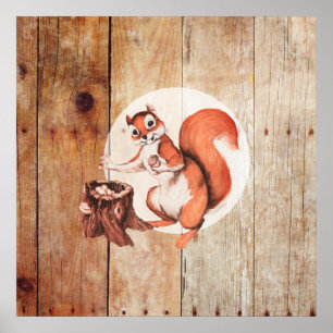 Funny squirrel op hout poster