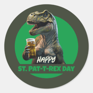 Funny St. Pat-T-Rex Celebration Beer-Loving Dino B Ronde Sticker