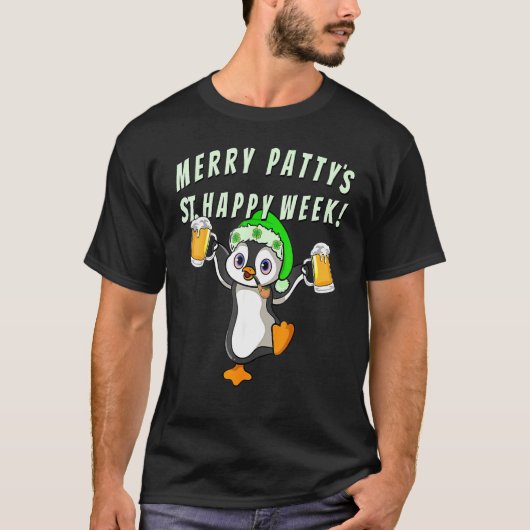 Funny St Patrick Day Party Penguin Drinking T-shirt (Voorkant)