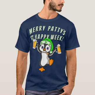 Funny St Patrick Day Party Penguin Drinking T-shirt
