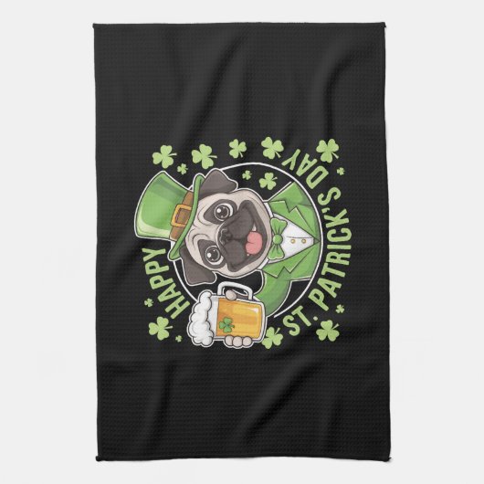 Funny St. Patrick’s Day Pug with Beer Mug Theedoek (Verticaal)