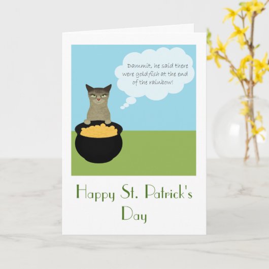 Funny St. Patrick's Day Card met kat Kaart (Gele Bloem)