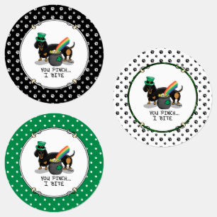 Funny St. Patrick's Day Dachshund (zwart-wit) Labels