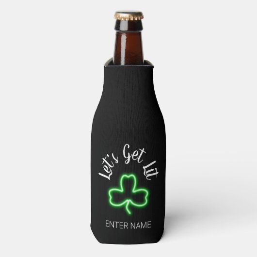 Funny St Patricks Day Green Shamrock Personalized Flesjeskoeler (Fles Voorkant)
