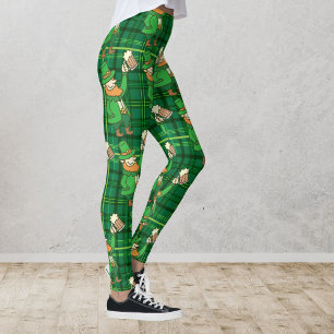 Funny St Patricks Day Leprachaun Drink Beer Leggings