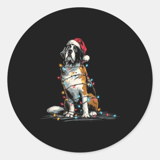 Funny St. Saint Bernard Christmas Graphics Dog Lig Ronde Sticker (Voorkant)