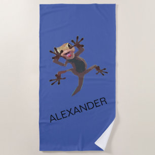 Funny Startled Gecko Lizard Blue Custom Name Strandlaken