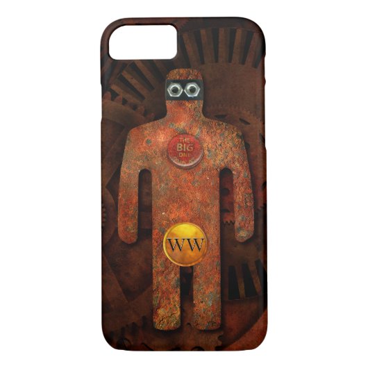 Funny Steampunk Robot - Brass Monogram Super Hero Case-Mate iPhone Case (Achterkant)