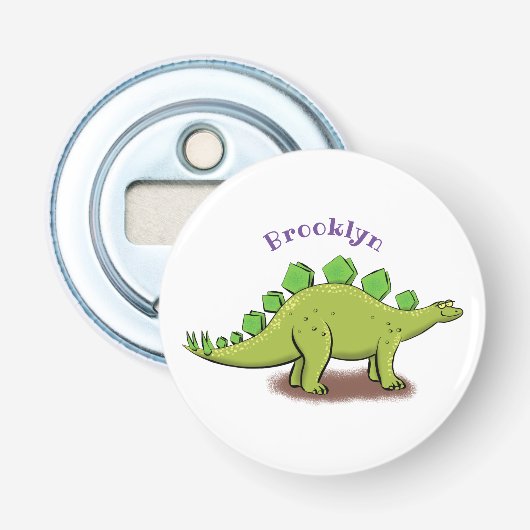 Funny stegosaurus dinosaur cartoon button flesopener (Voorkant)