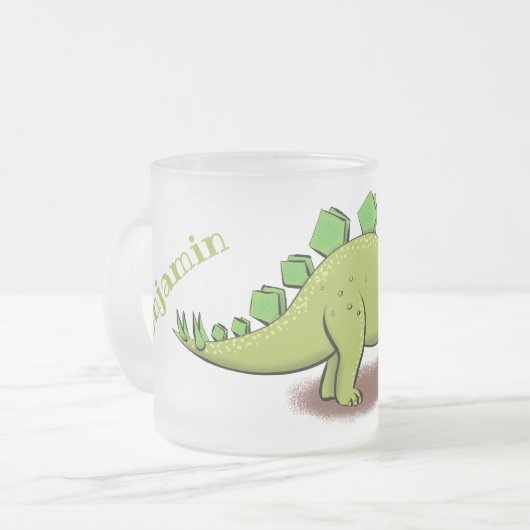 Funny stegosaurus dinosaur cartoon matglas koffiemok (Voorkant links)