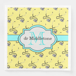 Funny stethoscopen voor artsen op gele naam servet