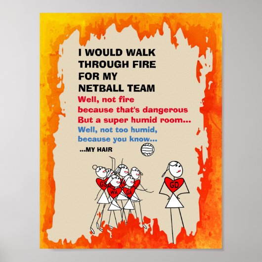 Funny Stick Figures Netball Team Quote Poster (Voorkant)
